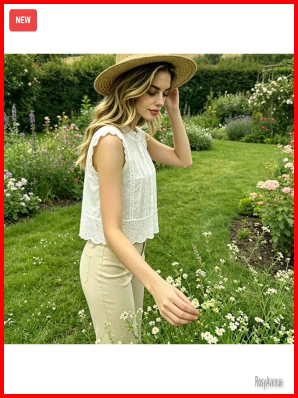 Women's Eyelet Lace Trim Sleeveless Boho Babydoll Top Cropped A-Line Flowy Tank - Picture 4 of 6